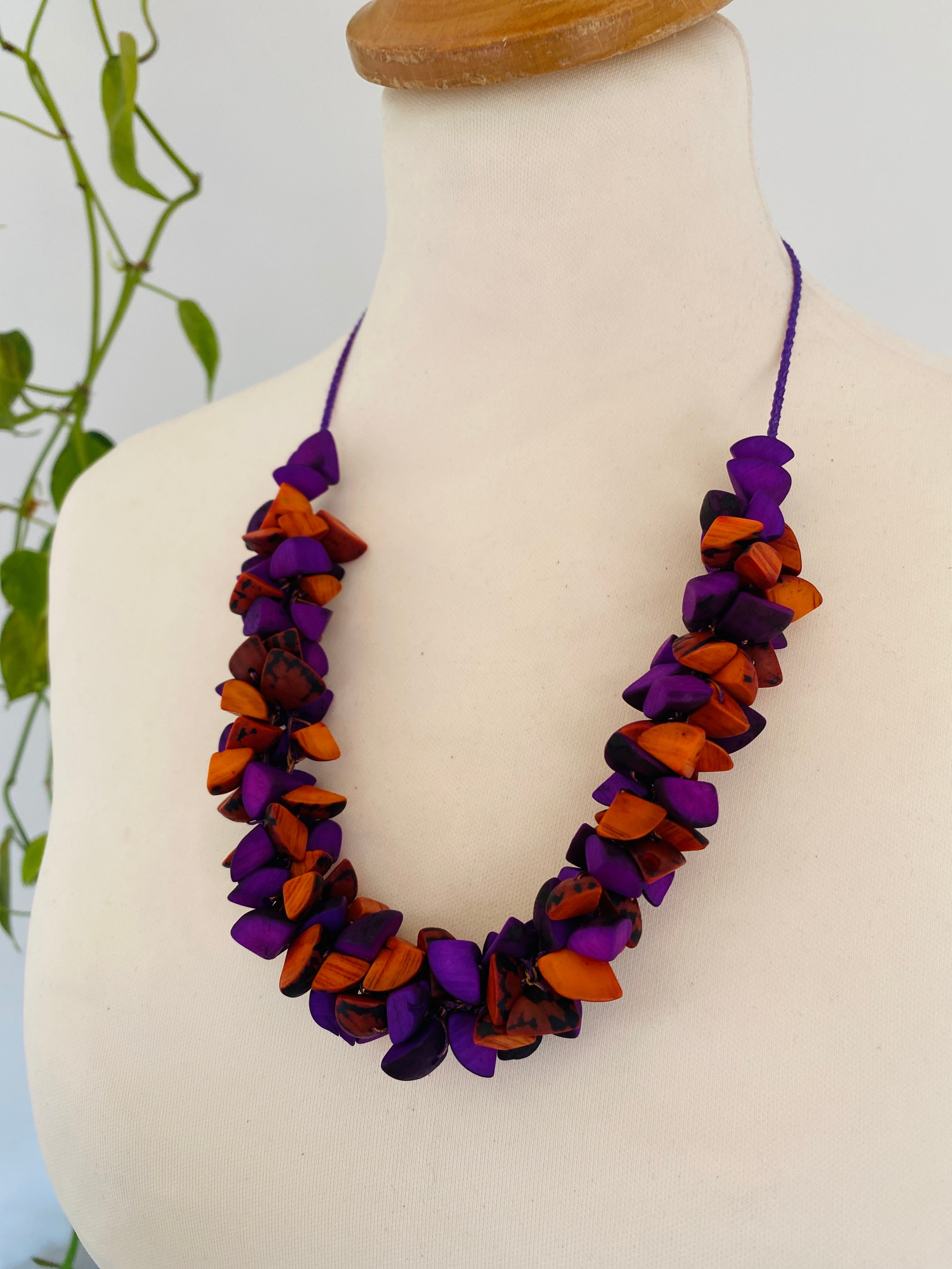 Purple & Orange Trocitos Necklace Set